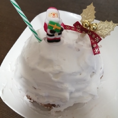 クリスマスに生クリームでデコレーションして卵アレの子ども用のクリスマスケーキに♡ごちそう様でした。